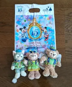 15周年 ぬいぐるみバッジ　ダッフィー　シェリーメイ　ジェラトーニ　セット