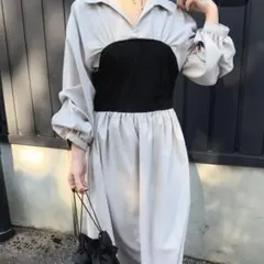 美品　ボリューム袖 ビスチェロングワンピース/3L