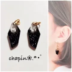 （ 1673 ） 鉱石 シンプル ブラック レジン ピアス イヤリング