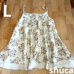 M～L　キャミ　ワンピース　チュニック　花柄　グレージュ　森ガール　 shucaのサムネイル