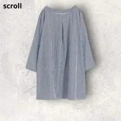 スクロール　長袖シャツ　チュニック　ブルー×ホワイト　LL〜3L 大きいサイズのサムネイル