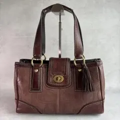 希少カラー】old coach ハンドバッグ ブラウン ターンロック総柄 美品