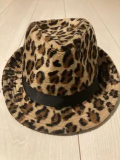 ヒョウ柄 フェドラハット ベージュ/ブラック