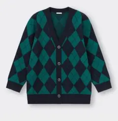 【美品】GU アーガイル オーバーサイズカーディガン ブラック Lサイズ ニット