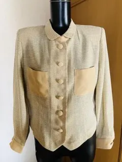 ベージュ系チェック柄長袖シャツ