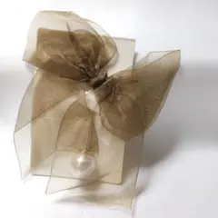 ブラウンシフォンリボンヘアアクセサリー No.e808