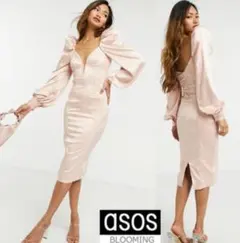ASOS キルティング サテン プランジ ボディコン ミディ ドレス