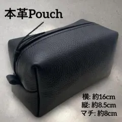 本革　牛革　レザークラフト　ポーチ　大容量　ハンドメイド　ブラック　黒