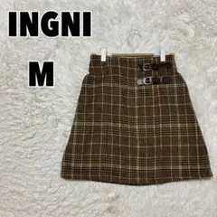 ♥INGNI♥ イング (M) サイドベルトグレンチェック台形スカート 毛混