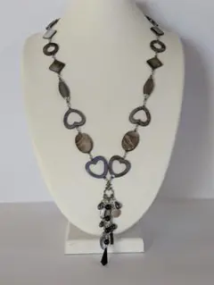 新作２月【天然石シエル黒蝶貝デザインペンダントロングネックレス】ハンドメイド