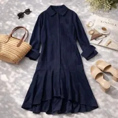 イタリア製 ラメストライプ ロングワンピース ラメストライプ 羽織り ネイビー