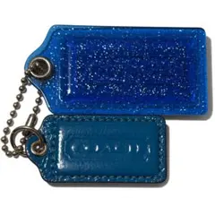 COACH コーチ ロゴ ラメ入り バッグチャーム ブルー