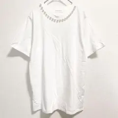 匿⭐️ボンルシール 衿パールTシャツ 半袖 トップス ホワイト 綿100 白のサムネイル