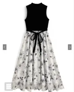 ★新品★リボンベルト付き花柄ノースリーブフレアワンピース★
