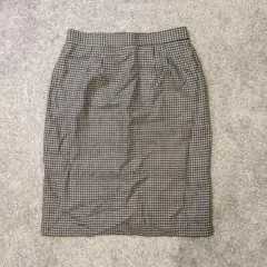 Vintage ウール100％ 千鳥格子 タイトスカート 裏地 後ろスリット