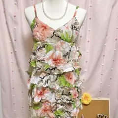 ハイビスカス 姫ギャル 平成ギャル 総柄 コケット 4 段フリル キャミワンピ