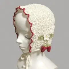 ボンネット イチゴ　ヘッドドレス バラクラバ バブーシュカ ハンドメイド
