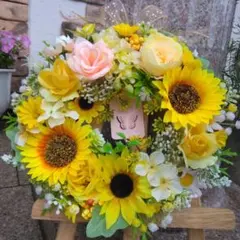 ◎228.パッと明るく元気なイエローリース♡ひまわり、薔薇、小花等【匿名配送】