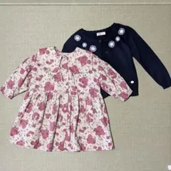 キムラタン 90cm 花柄ワンピース+カーディガンセット