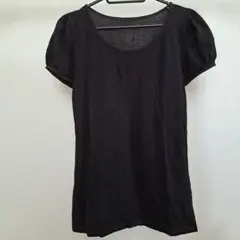 LOWRYS FARM ブラック 半袖 Tシャツ パフスリーブ ステッチ 茶 綿のサムネイル