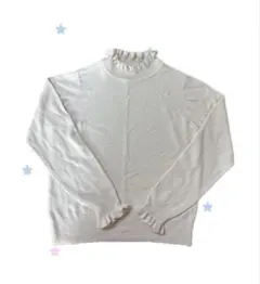 ホワイト フリルネック 長袖トップス