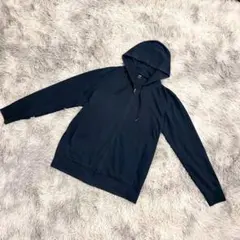 『UNIQLO』ユニクロ　パーカー　長袖　コットン　フード　ネイビー(XL)
