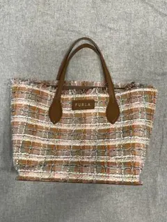 FURLA トートバッグ オレンジ ピンク ツイード