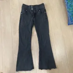 WEGO ハイウエスト フレアデニムパンツ ブラック Mのサムネイル