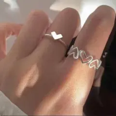 ハート リング 2点セット シルバーカラー 重ね付け