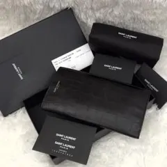 美品✨SAINT LAURENT サンローラン レザー 長財布 ブラック クロコ