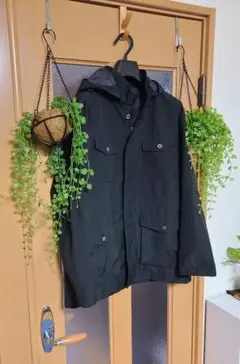 【梅雨払い】ブラック フード付き コート・クロコダイル・Lサイズ