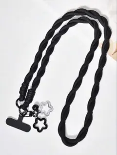 スマホストラップ スマホショルダー 太め 編み込み 黒