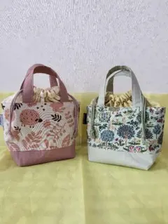 ハンドメイドミニ 巾着トートバッグ2個セット