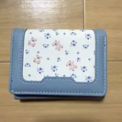 신품 미사용 花柄 熊 三つ折り財布 コンパクト財布 カードケース入れ ブルー