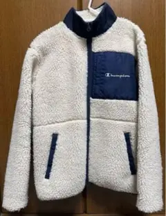 Champion フリースジャケット ホワイト/ネイビー