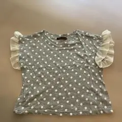 ドット柄 フリル袖 Tシャツ グレー　130のサムネイル