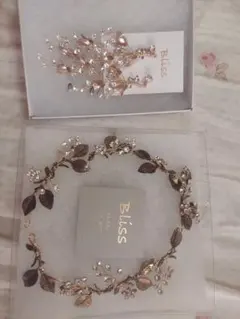Bliss　ブライダルアクセサリー　ローズゴールドヘッドドレス　ピアス　結婚式