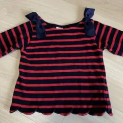 petit main ネイビー赤ストライプ トップス 100