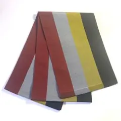 5k1932 単帯　綿　黒　黄色　グレー　赤　縦縞　柄物　和装　着物