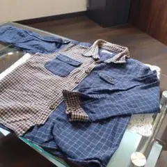 ▽ チェック柄長袖シャツ（青と茶色）110