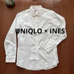 UNIQLO×イネス　丸襟　コットンシャツ　ホワイト　ポイント赤ステッチ　Mのサムネイル