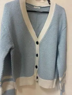 水色 ニットカーディガン Vネック