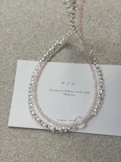 1082 2連ネックレス　ミニハートネックレス　ファルファーレ　グラスビーズ