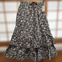 サマンサモスモス　タグ付き新品　青系の花柄2段フレアースカート