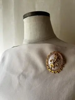 ヴィンテージ ブローチ 花 ボタニカル パールピンク ゴールド 5cm