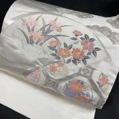 2k5-41九寸名古屋帯　花刺繍　扇子模様　未使用