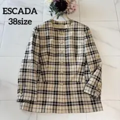 NO.7-323 ESCADA 38 チェック柄ノーカラージャケット金ボタンのサムネイル