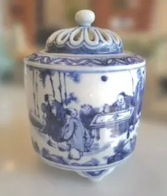 青白磁の人物画☆香炉『 九谷　幡山』☆茶道具