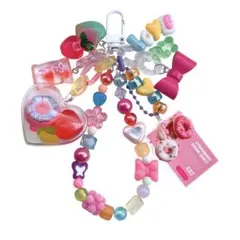 ビーズストラップ ピンク ドーナツ じゃらじゃらキーホルダー スマホストラップ