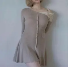andmary Helen knit flare mini dress ベージュ - メルカリ